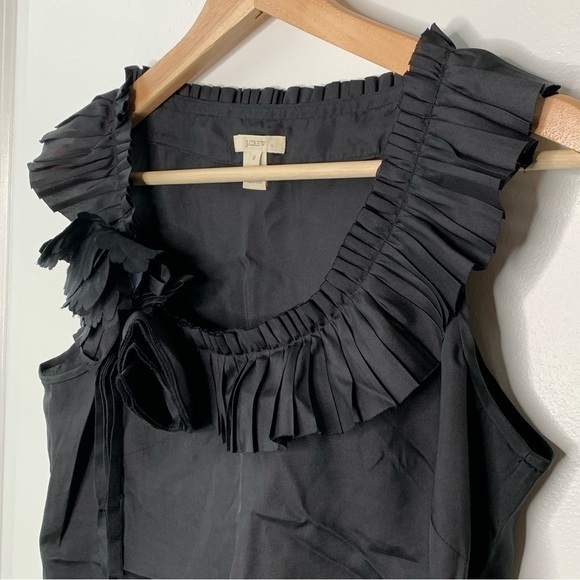 J. Crew 100% Silk Black Ruffled Rosette Neckline Top - Picture 6 of 6